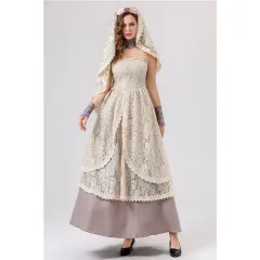 Ghost Bride Costume Lace Dress for Women - Ivory and Grey - View 1