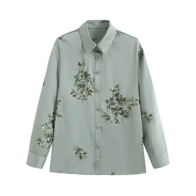 Spring Summer Women's Wear Shirt Outfit Beads Decoration Top High Waist Pants Green Top - Shop at LoveMi