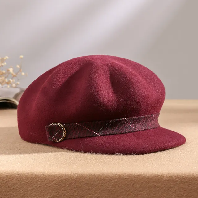 Women's Autumn And Winter Woolen Top Hat Burgundy - Shop at LoveMi