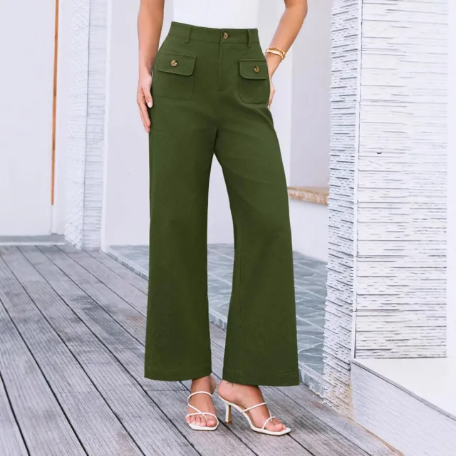 Business Casual Loose fitting Trousers With Pockets Army Green - Shop at LoveMi