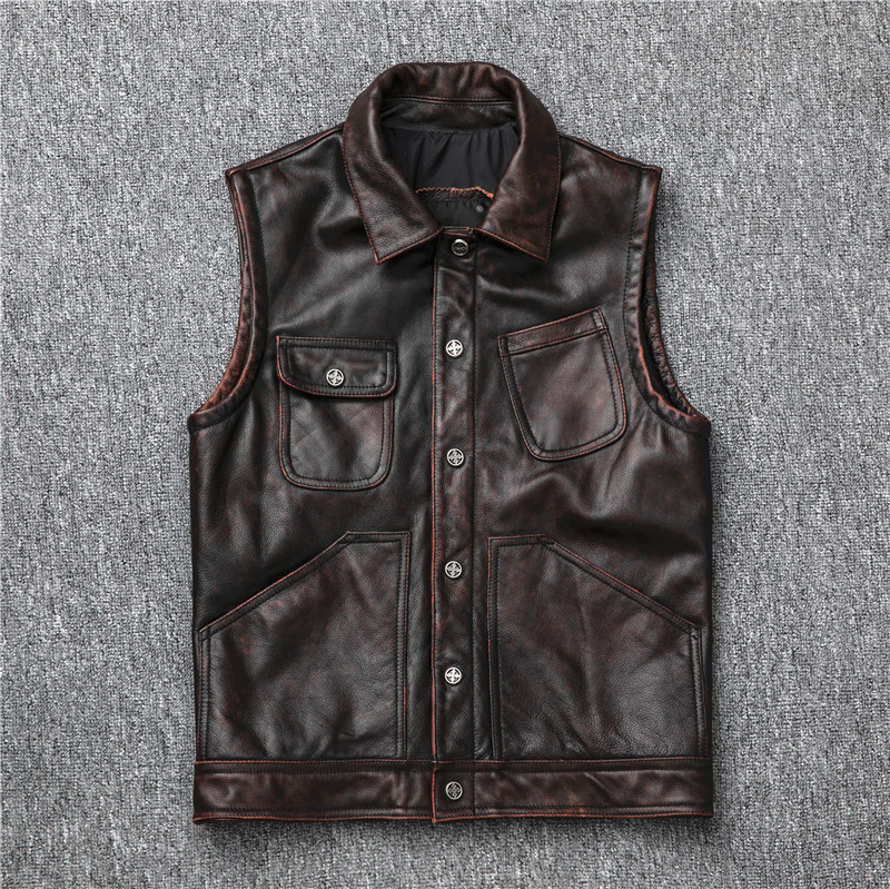 Cropped Slim-fit Leather Vest Made From Genuine Cowhide