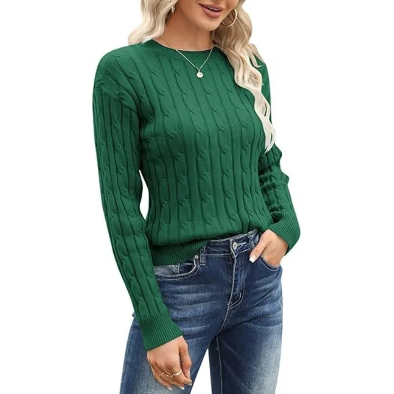 Pullover Base Long-sleeved Sweater Solid Color Round Neck Women's Sweater - Green