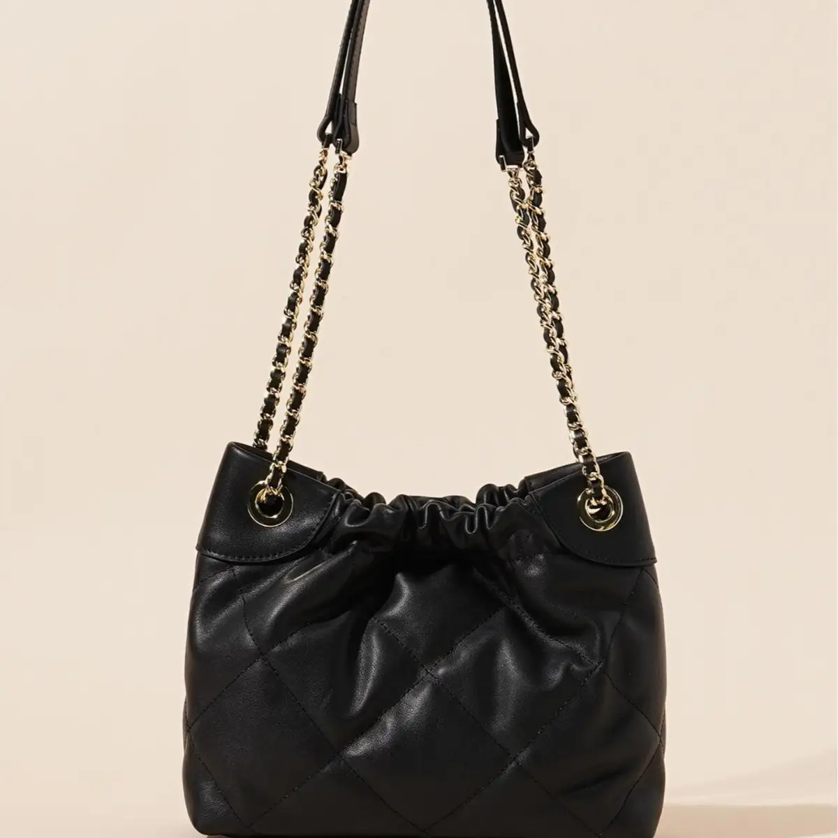 Genuine Leather Pleated ShoulderCrossbody Bag With Chain Strap