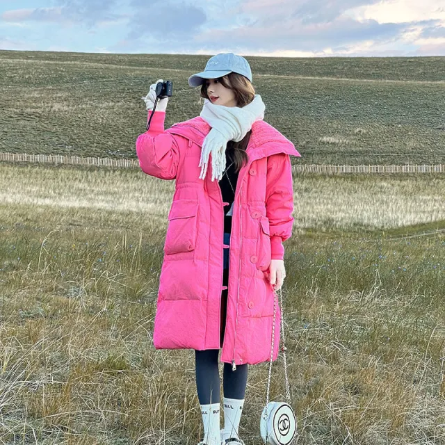 Below The Knee Korean Style Fashion Loose Cotton Coat Rose - Shop at LoveMi