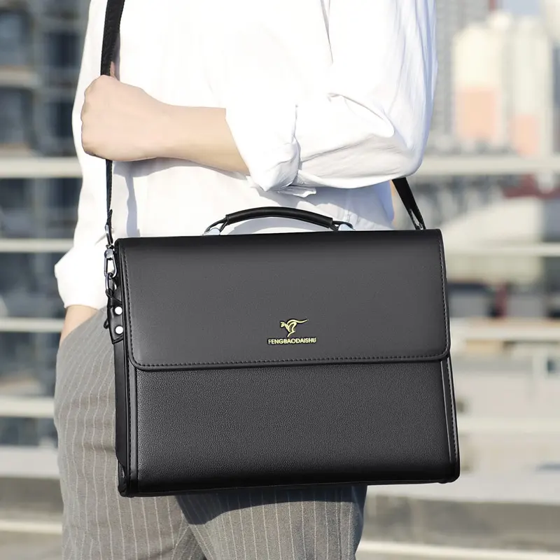 Men's Horizontal Leather Portable Briefcase