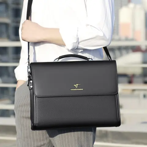 Men's Horizontal Leather Portable Briefcase
