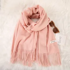 Women's Fashionable All-match Cashmere Tassel Double-sided Scarf - 24 Leather Pink - View 1