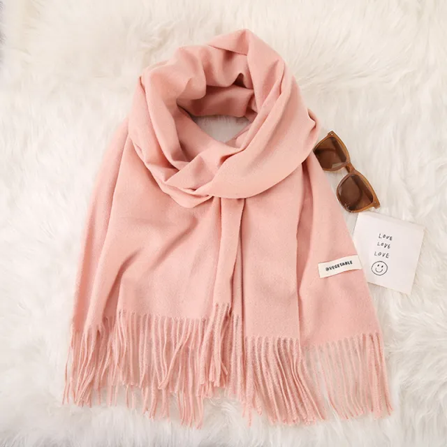 Women's Fashionable All match Cashmere Tassel Double sided Scarf 24 Leather Pink - Shop at LoveMi