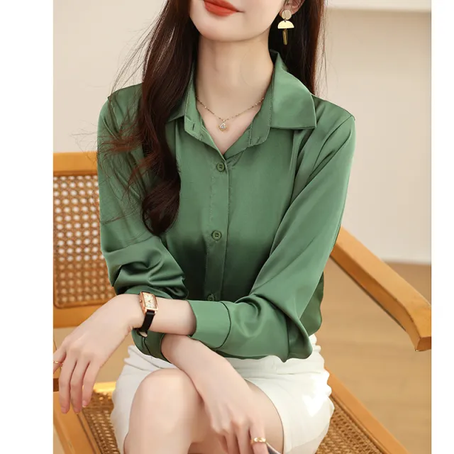 Non ironing Anti wrinkle Satin Shirt For Women Dark Green - Shop at LoveMi