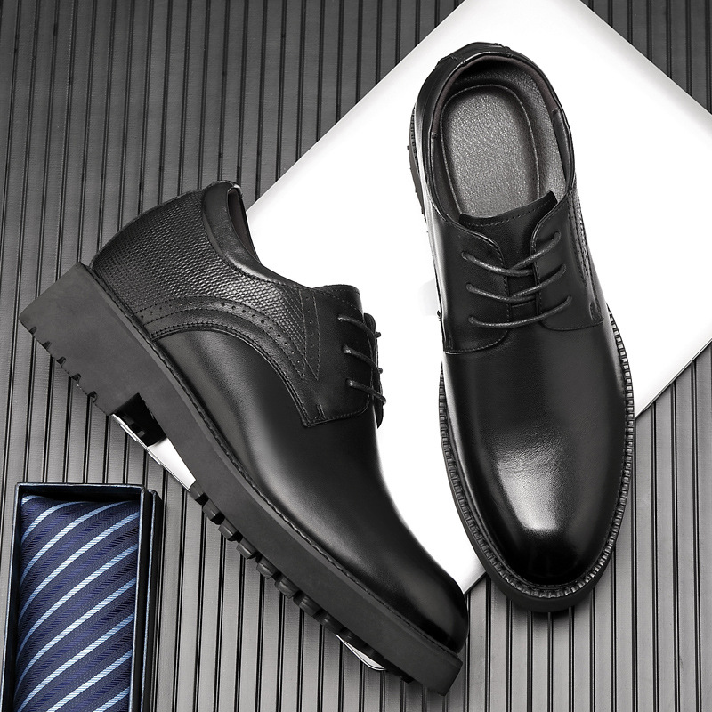 Men's Lightweight Thick-soled British-style Genuine Leather Casual Wedding Shoes