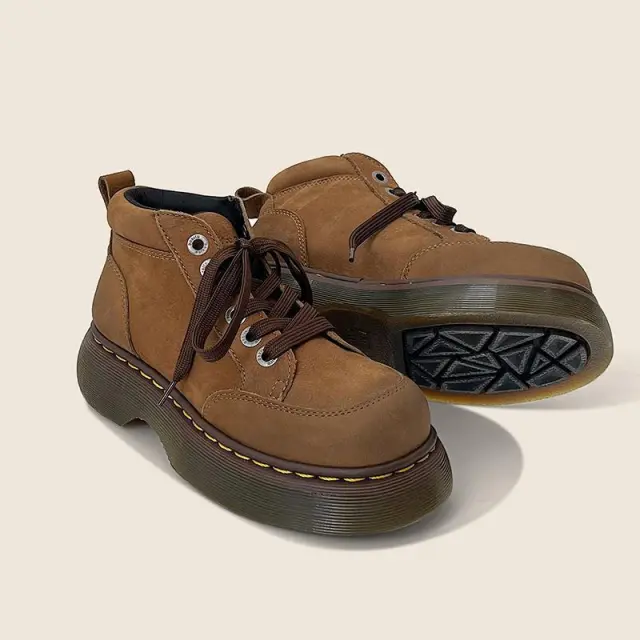 Short Dr Martens Female Lace up Platform Worker Boots Brown - Shop at LoveMi