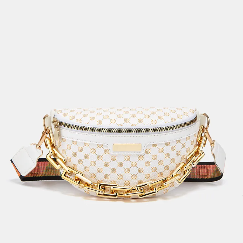 Women's Fashion Chest Bag Shoulder Bag Leopard Print Waist Bag - White