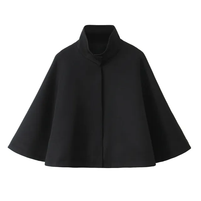A line Umbrella Cape Versatile Casual Wool Coat Black - Shop at LoveMi