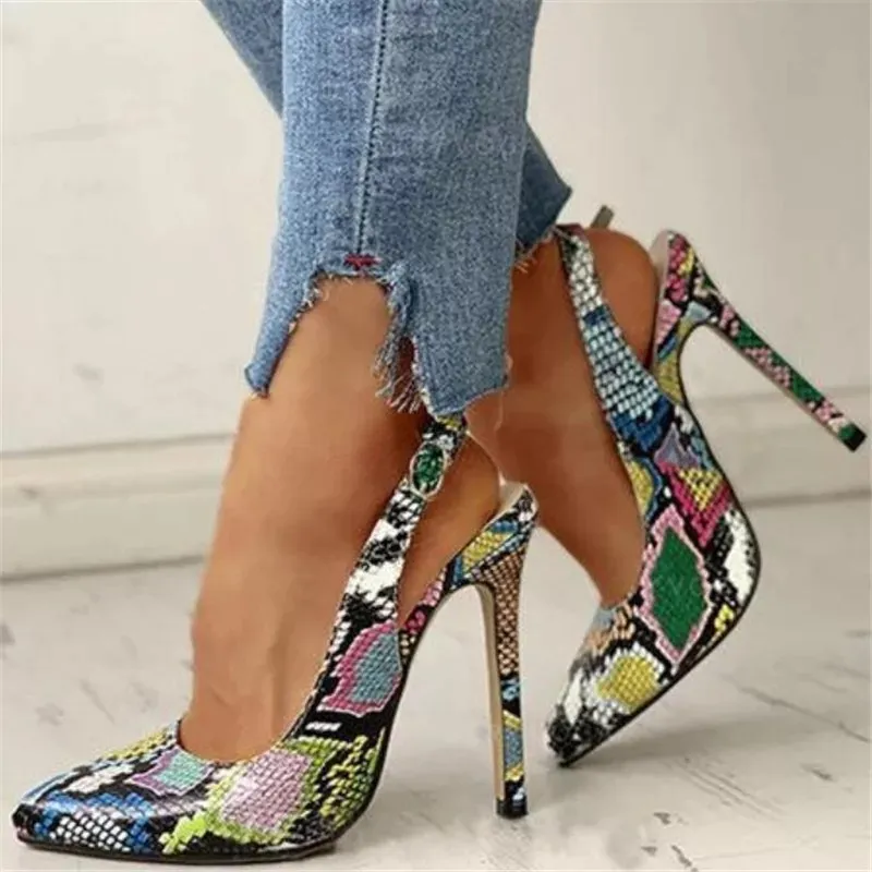 Fashion Summer High Heels Women's Shoes - Color Snake Pattern-42