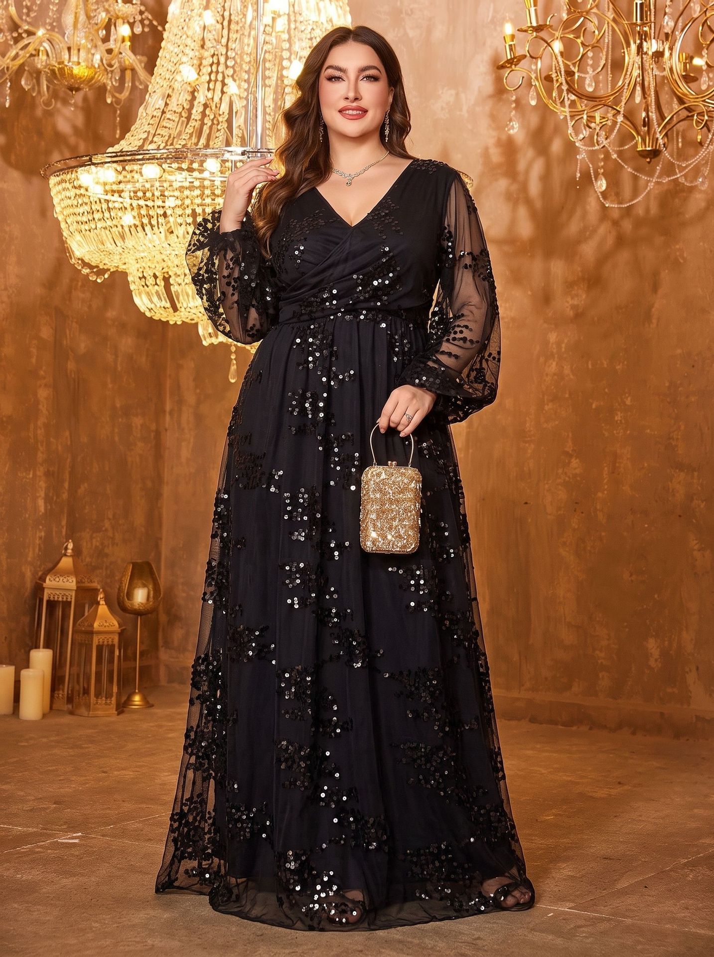 Long Sleeve Sequin Mesh Dress, picture 2 of 5