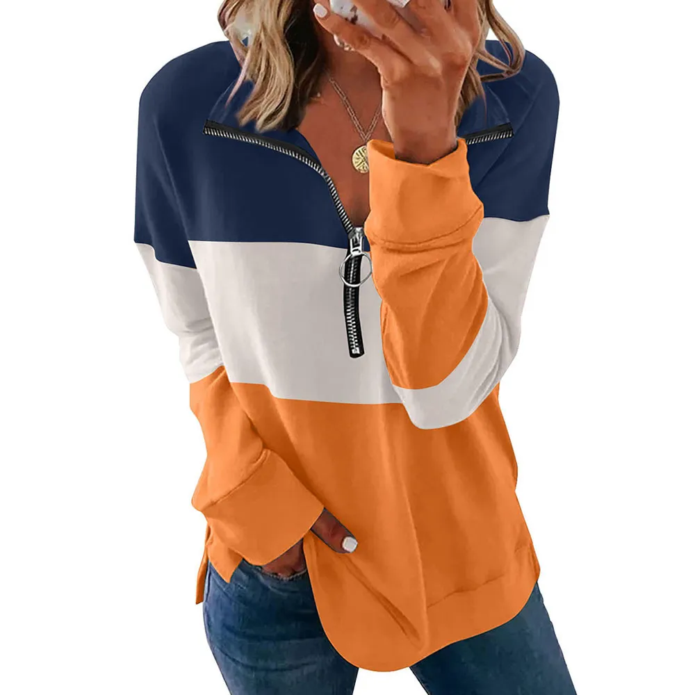 Colour Matching Long-sleeved Sweater Women's Loose All-match Leopard Print - Orange