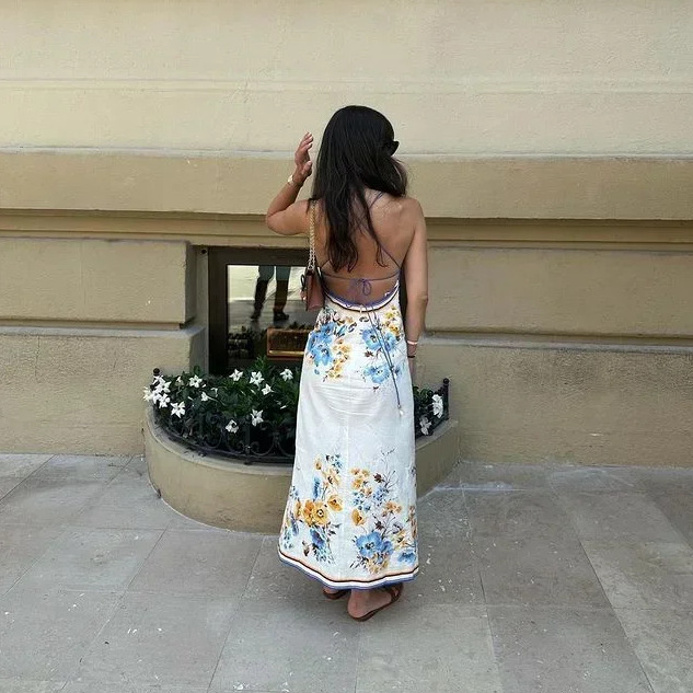 فستان نسائي بنقشة شاطئية بحمالة واحدة