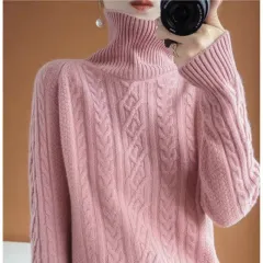 Autumn And Winter New Lazy Wind Thickened Warm And Loose Solid Colour Thread Knitted Bottoming Shirt For Women - Pink - View 1