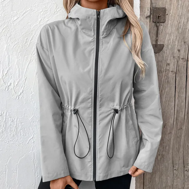 European And American Hooded Raincoat Outdoor Sports Mountaineering Suit Windcheater Jacket Light Gray - Shop at LoveMi