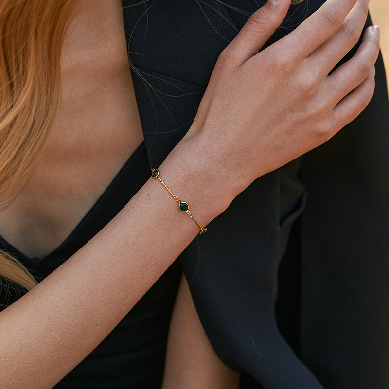 Copper Plating 18K Real Gold Inlaid Zircon Bracelet Design Sense