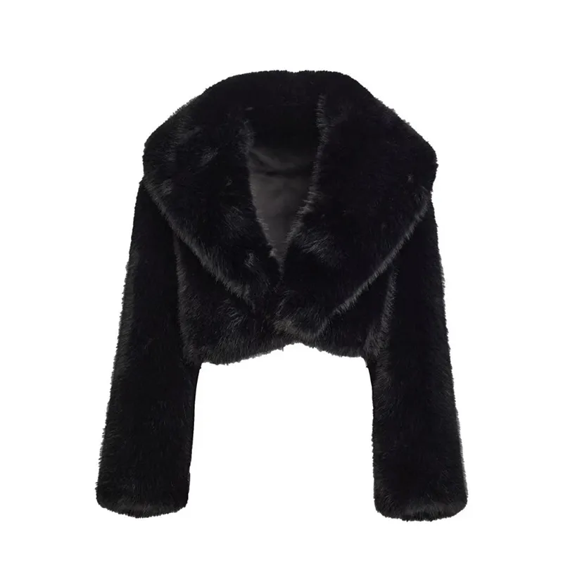 Fur Coat Women's Long Sleeve - Black
