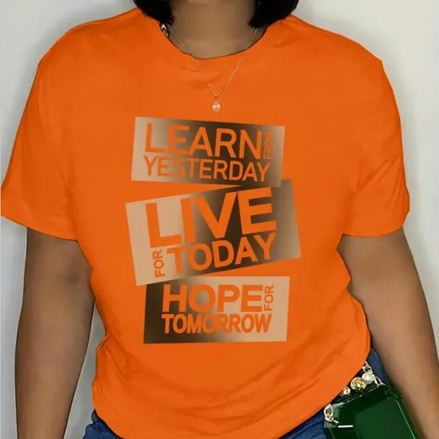 Digital Printing Casual Round Neck Short Sleeves Orange - Shop at LoveMi