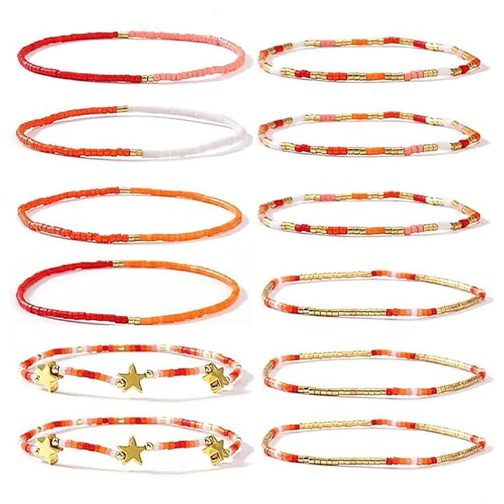 Stackable Elastic Bracelet For Women With Beads - 12Pcs