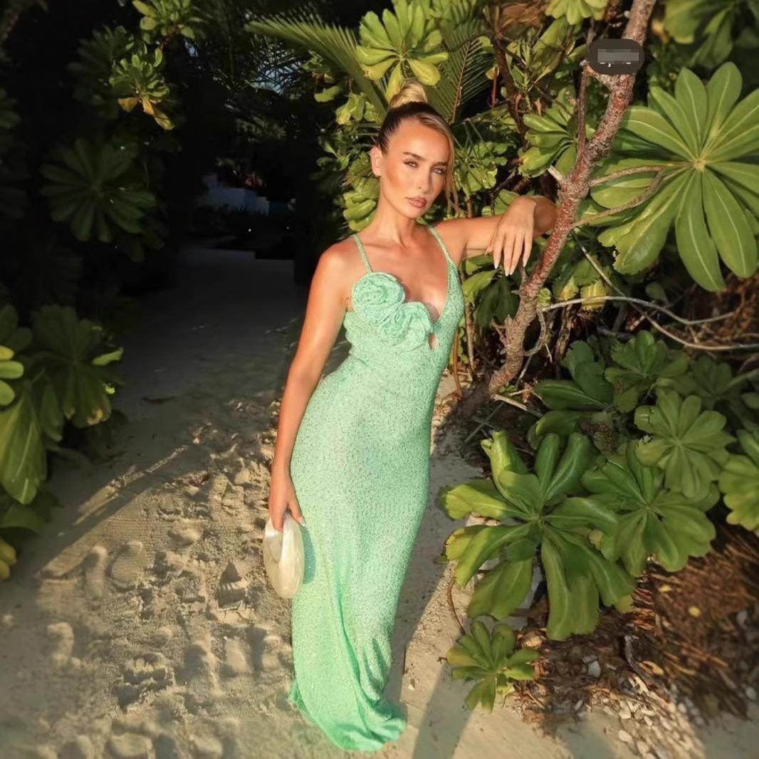 Sequins Dress Deep V-neck Split Sling Backless Dress