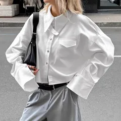 French Lapel Loose Pure Cotton Short Sense Of Design Shirt - White - View 1