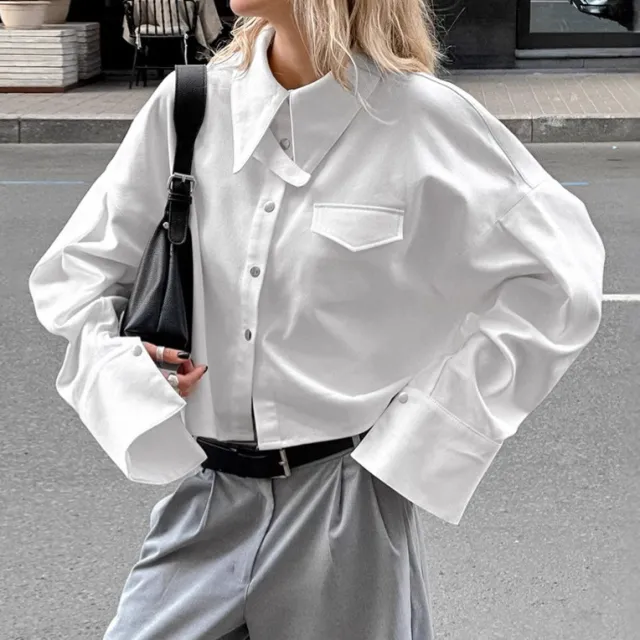 French Lapel Loose Pure Cotton Short Sense Of Design Shirt White - Shop at LoveMi