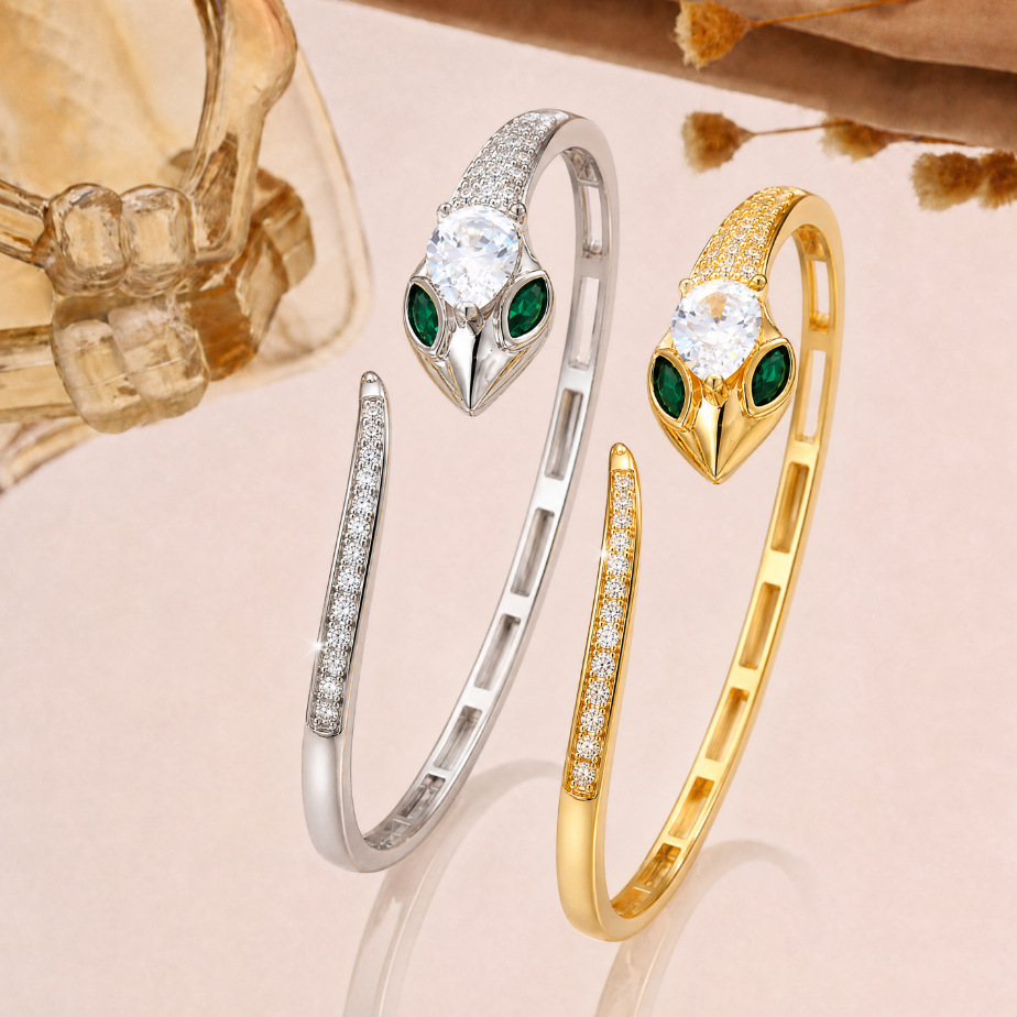 Green-Eyed Diamond-Encrusted Serpentine Bracelet