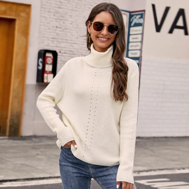 Women's Fashion All matching Loose Turtleneck Sweater White - Shop at LoveMi