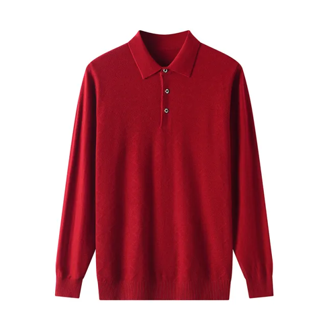 Spring New Worsted Sweater Men's Loose Solid Color Polo Collar Sweater Dark Red - Shop at LoveMi