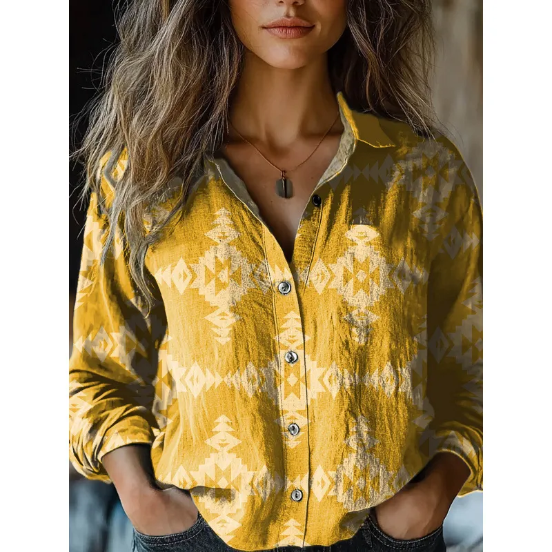 Retro Print Long Sleeve Casual Shirt - Zvz59310-2Xl