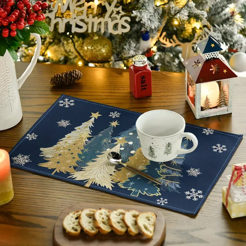 Christmas Holiday Party Table Insulation Mat Christmas Tree Linen Printing