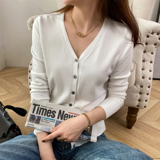 Cardigan V neck Sweater Loose Bottoming Sweater White - Shop at LoveMi