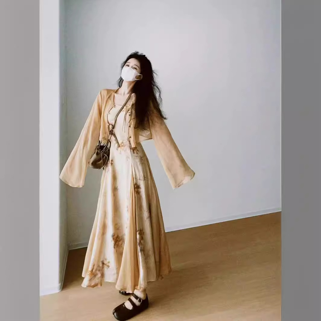 French Retro New Chinese Court Style Women's Summer Waist Slimming Fairy Graceful Slip Dress