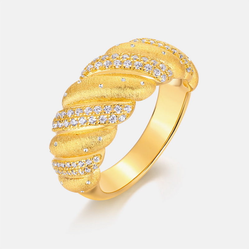 Retro Twist Ring S925 Silver-plated Gold Inlaid White Zirconium Index Finger Ring
