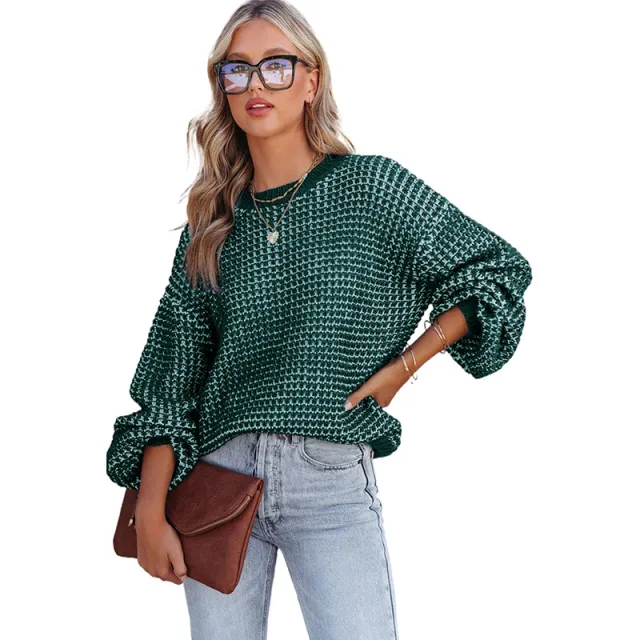 Women's Solid Color Round Neck Off shoulder Sweater Lc2722915 Green - Shop at LoveMi