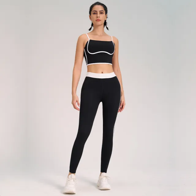 Sports Yoga Suit Two piece Set Nude Feel Double sided Sanding Outdoor Dark Night Black - Shop at LoveMi