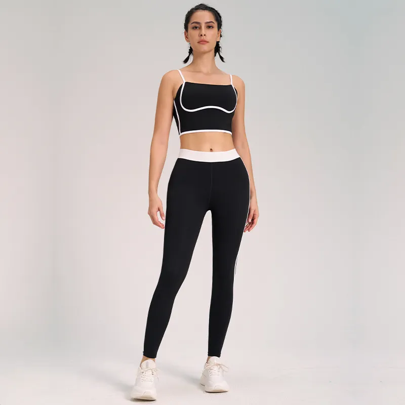 Sports Yoga Suit Two-piece Set Nude Feel Double-sided Sanding Outdoor - Dark Night Black