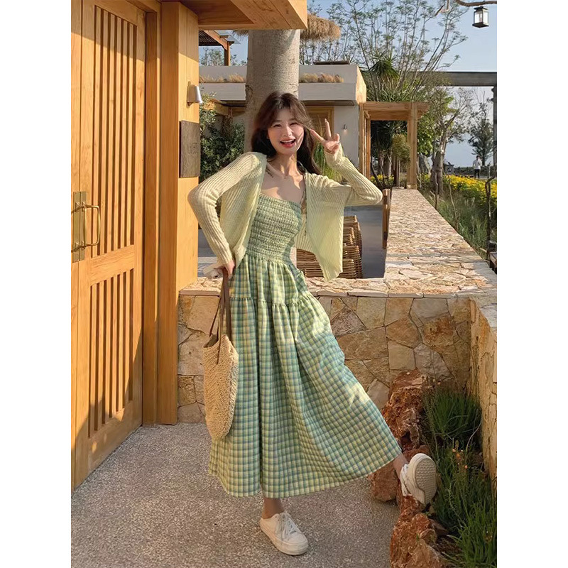 Mint Green Cardigan Suspender Skirt Mori Style Two-piece Set - Image 5