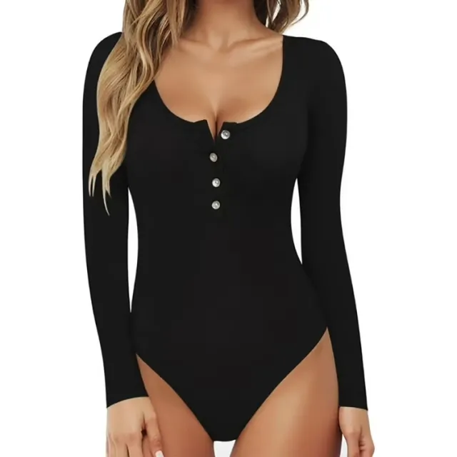 Womens StylishSlim fit Cotton Ribbed Long sleeve Buttoned Jumpsuit Black - Shop at LoveMi