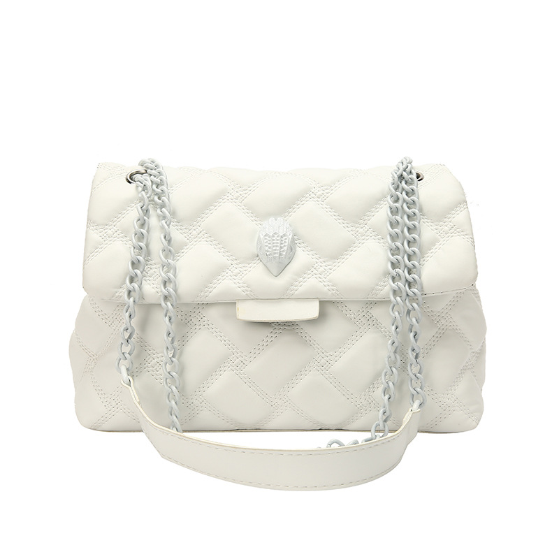 Plaid Embossed Chain Personality Shoulder Bag White - Shop at LoveMi