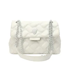Plaid Embossed Chain Personality Shoulder Bag - White - View 1