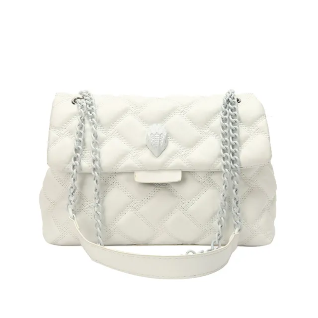 Plaid Embossed Chain Personality Shoulder Bag White - Shop at LoveMi