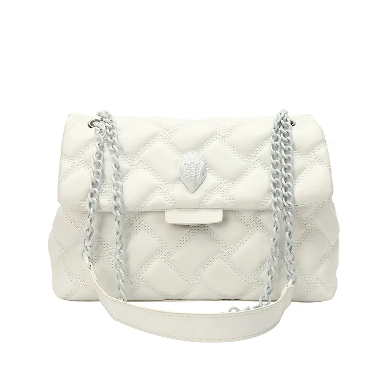 Plaid Embossed Chain Personality Shoulder Bag - White