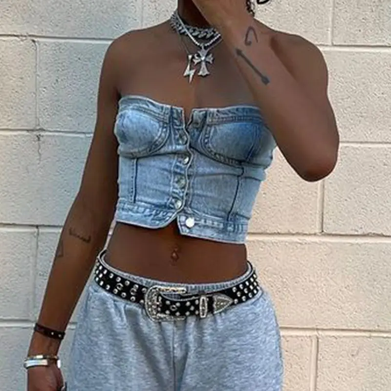 Womens Fashionable Versatile Slim-fit Denim Waistcoat