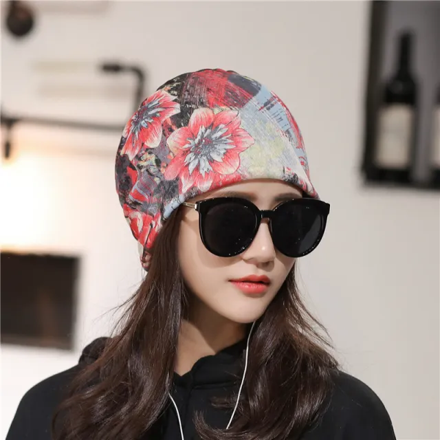 Thin Sleeve Cap Breathable Chemotherapy Pile Heap Cap Red With Big Flowers - Shop at LoveMi