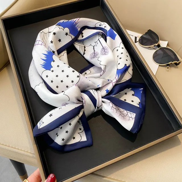 Fashionable Stylish Artificial Silk Ornament Scarf Hair Band Dark Blue - Shop at LoveMi